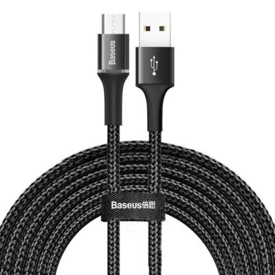 Baseus Halo Data Cable podświetlany / micro USB z diodą LED 2A 3m czarny (CAMGH-E01)