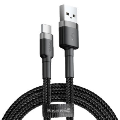 Baseus Kabel Usb/Usb-C Nylonowy Czarno-Szary (CATKLF-CG1)