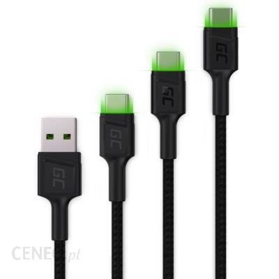 GREEN CELL Kabel USB - USB Typ-C 0.3 m/1.2 m/2 m Czarny (KABGCSET01)