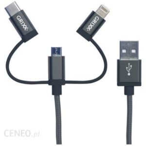 Grixx Kabel USB - Micro USB/USB-C/Lightning Optimum 1m Szary (GROCA3IN1FG01)