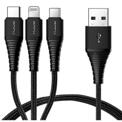 ROCK 3w1 Lightning Micro USB USB-C 3A czarny (334)