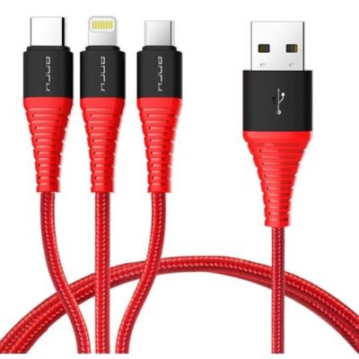 ROCK 3w1 Lightning Micro USB USB-C 3A czerwony (333)