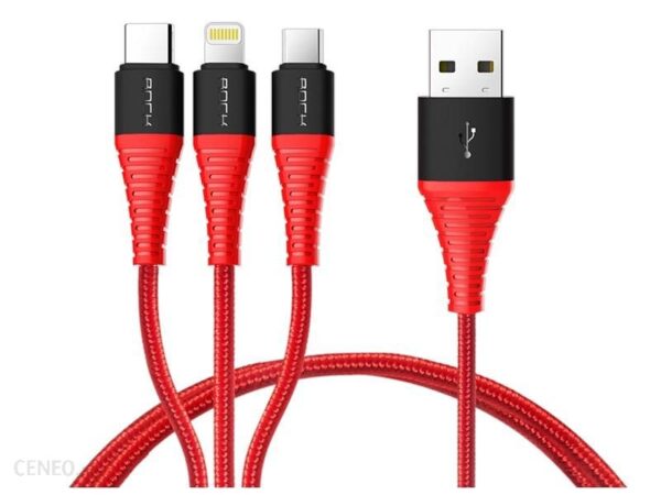 ROCK 3w1 Lightning Micro USB USB-C 3A czerwony (333)
