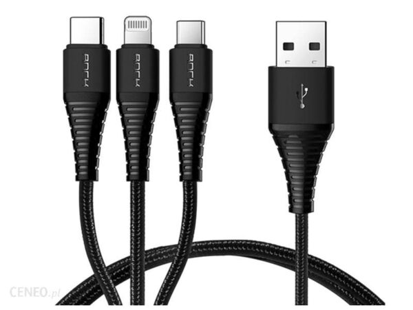 ROCK 3w1 Lightning Micro USB USB-C 3A czarny (334)